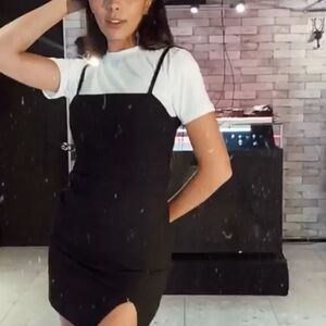 Stylish Black Slip Dress with White Tee